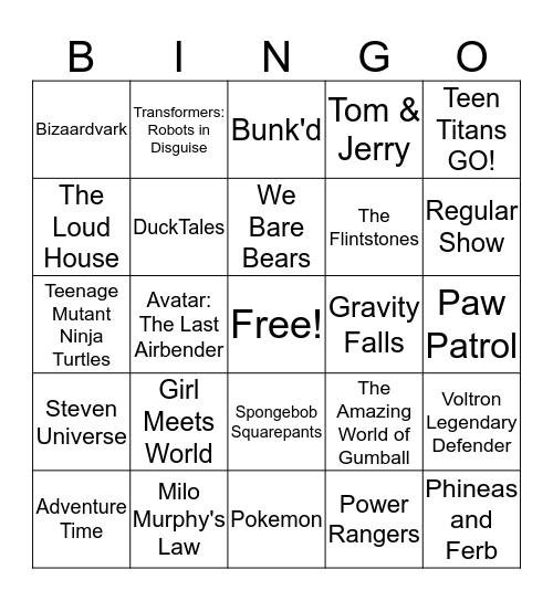 TV  Shows Bingo Card