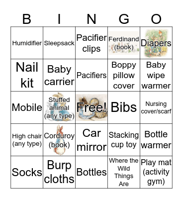 Amy's Baby Shower Bingo Card
