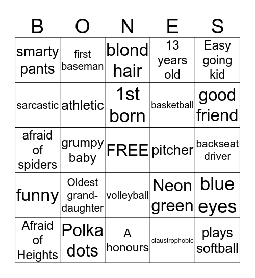 Bones Birthday Bingo Card