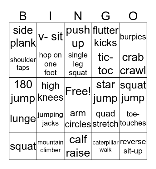 Indoor  Bingo Card