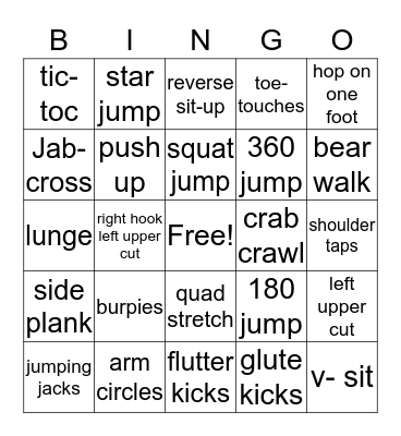 Indoor  Bingo Card