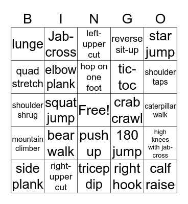 Indoor  Bingo Card