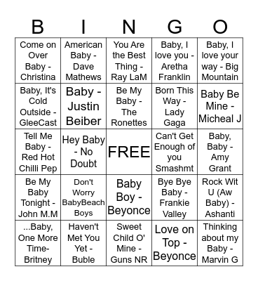 Baby Shower BINGO Card