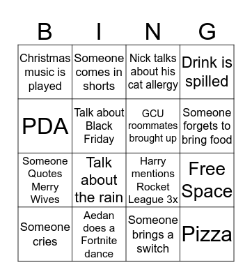 Friendsgiving 2019 Bingo Card