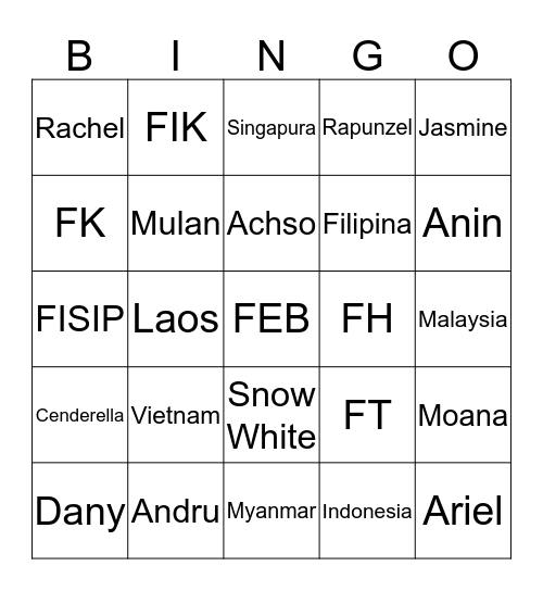 Nani Bingo Card