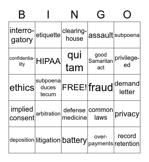 MEDICAL/LAW ETHICS Bingo Card