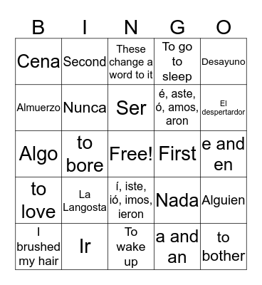 Spanish bingo Card