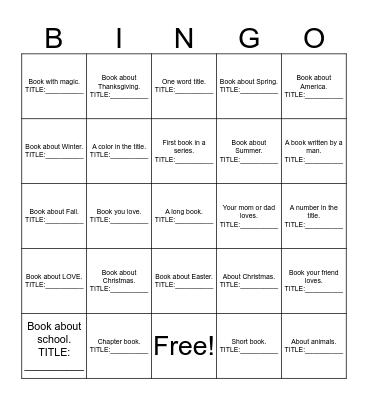 Reading Challenge for Kids Bingo Card