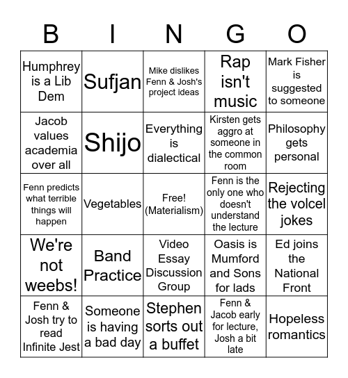 Front Row Bingo S2 Bingo Card