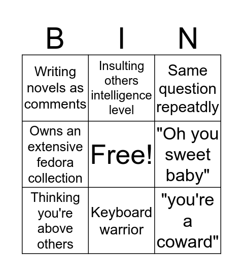 Neckbeard Bingo Card