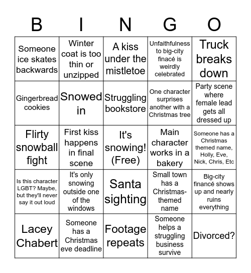 Hallmark Movie Bingo Card