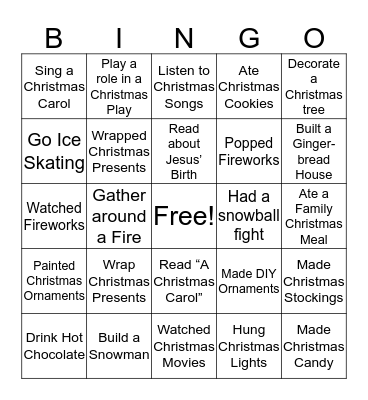 Christmas Experience Bingo Card