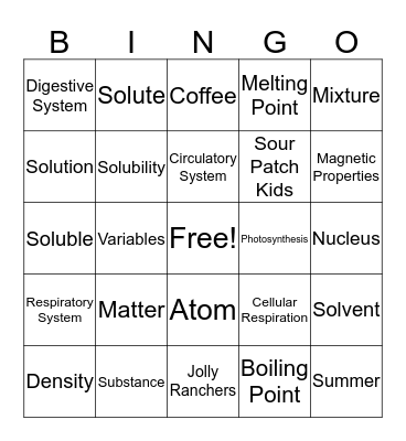 SCIENCE BINGO Card