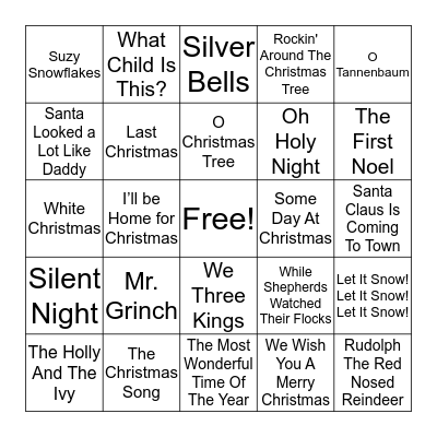 Christmas Songs Bingo Card