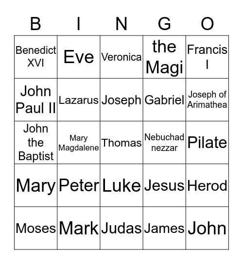 Catechism Bingo Card