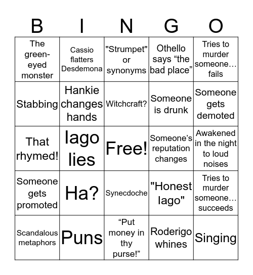 Othello Bingo Card