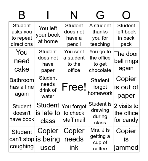 FEC TEACHER BINGO Card