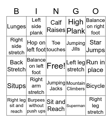 Mr. C's fitness Bingo Card