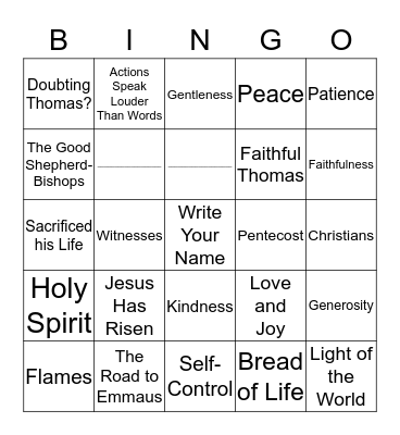 Religious Education Bingo Card