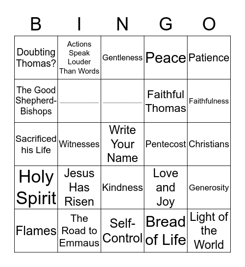 Religious Education Bingo Card