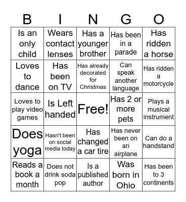 Bridal Shower Human Bingo Card