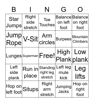 Mr. C's fitness Bingo Card