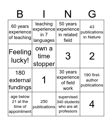 Academic Bingo Card