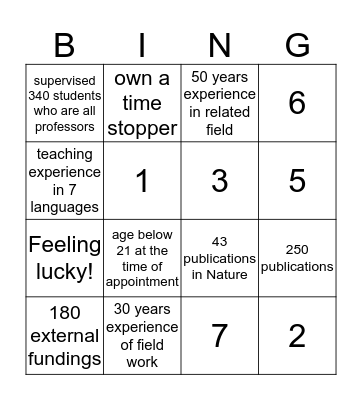 Academic Bingo Card