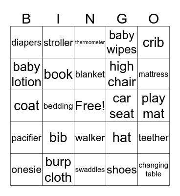 Baby Shower Bingo Card