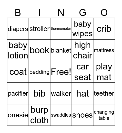 Baby Shower Bingo Card