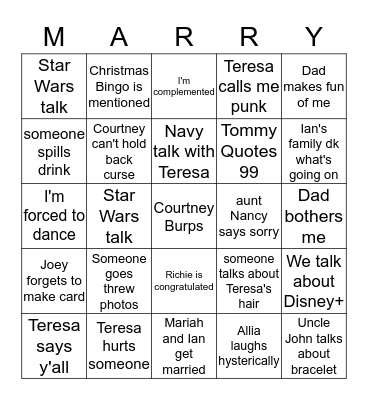 Wedding Bingo  Bingo Card