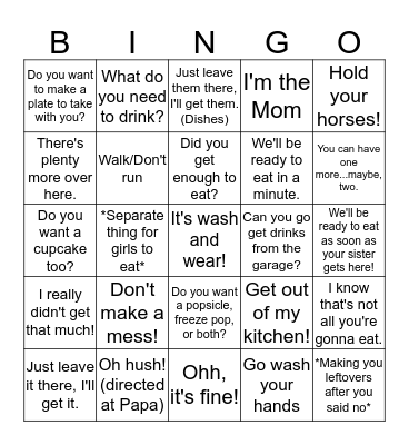"ANGIE-ISMS" BINGO Card