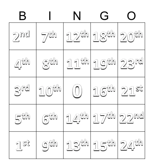 ILP (Grade 1) - Ordinal Numbers Bingo Card