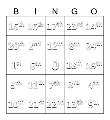 ILP (Grade 1) - Ordinal Numbers Bingo Card