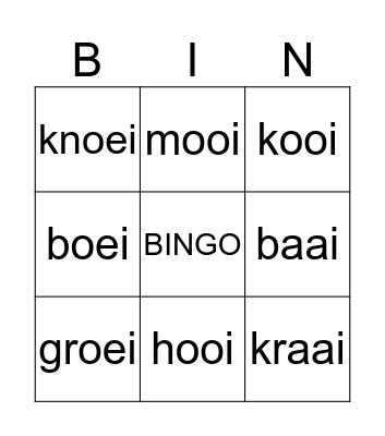 BINGO aai - ooi - oei Bingo Card