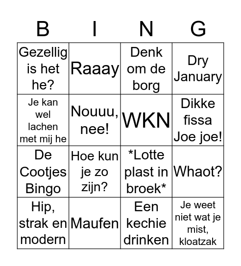 De Cootjes bingo Card