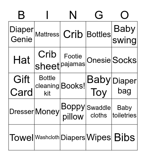 Baby Bliley Bingo Card