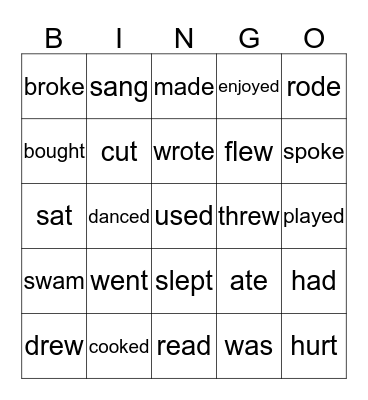 Irregular/Regular verbs listening bingo Card