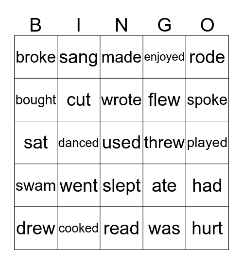 Irregular/Regular verbs listening bingo Card
