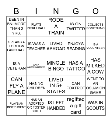 Mingle Bingo Card