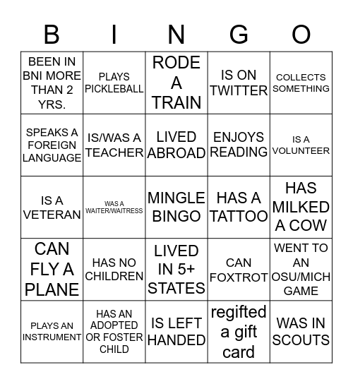 Mingle Bingo Card