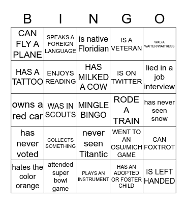 Mingle Bingo Card