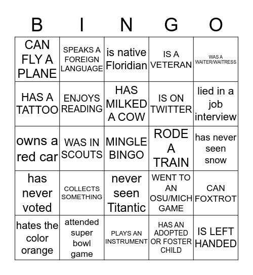 Mingle Bingo Card