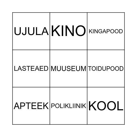 KOHAD LINNAS Bingo Card