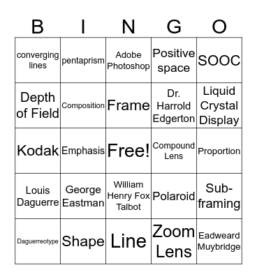 Photography Review Dec 2019 Bingo Card