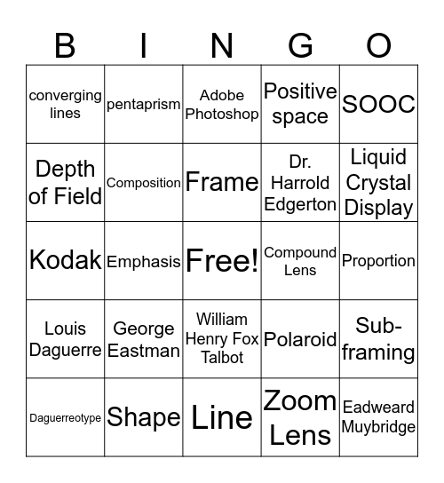 Photography Review Dec 2019 Bingo Card