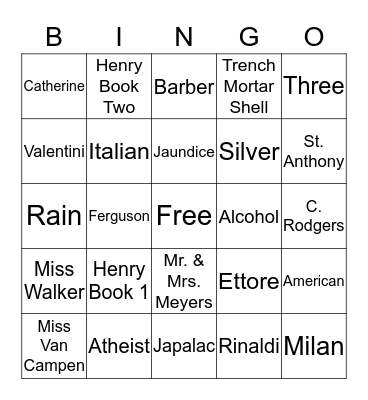 Book Two Bingo Card