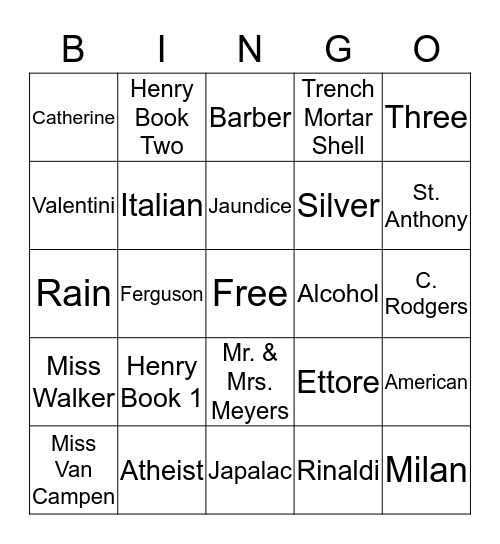 Book Two Bingo Card