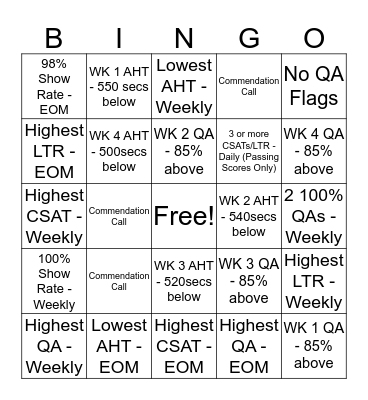 KUDOS Card Bingo Card