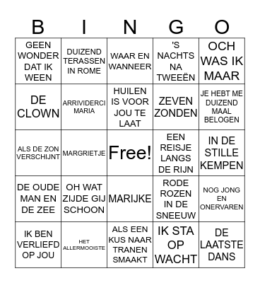 MuziekBingo Card